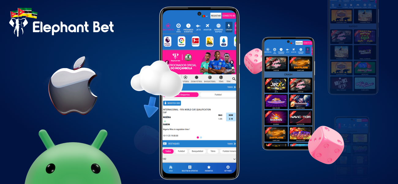 A aplicação móvel Elephant Bet Moçambique é uma forma conveniente e segura de fazer apostas e jogar no casino em Android e iOS em 2025